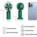 Miniatyrbillede 4 af 5: Mini Håndholdt Ventilator, Bærbar USB Ventilator, Lille 5-Hastigheds Lommeventilator med Base, Foldbar Bordventilator til Kontor, Rejse (Grøn)