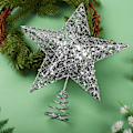 Miniatyrbilde 4 av 5: Sølv Metall Juletre Topper Glitrende Juletretopp Hallow Wire Star Topper for Julefest Hjemmedekorasjon, 8 Tommer silver