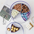 Miniatyrbilde 5 av 5: Gjennomsiktig skillebrett med lokk og håndtak, bærbar rund form for godteri, forretter, snacks, tørket frukt, nøtter, grønnsaker, fest lilla