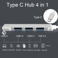 Pikkukuva 2 / 5: Type-C-keskitin, Ultra-ohut 4 portin keskitin USB 3.0/2.0 -liitäntöineen, USB A - USB C -sovittimella, yhteensopiva MacBookin, Mac Pron, PC:n, flash-aseman ja ulkoisen kiintolevyn kanssa