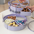 Miniatyrbilde 3 av 5: Gjennomsiktig skillebrett med lokk og håndtak, bærbar rund form for godteri, forretter, snacks, tørket frukt, nøtter, grønnsaker, fest lilla