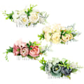 Miniatyrbilde 2 av 5: 4 Pakke Kunstige Roseblomst Metall Sølv Hårkammer Sidekammer Hårspenner Bryllup Dekorativt Hodeplagg Hårknute Chignon Twist Hårtilbehør for Kvinner