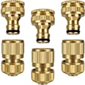 Miniatyrbilde 1 av 5: Hageslangekobling, solid messing hagekran-kobling, 1/2 tomme og 3/4 tomme 2-i-1 kran-kobling, gjenge enkel tilkobling kranadapter (6 pakke)
