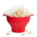 Pikkukuva 1 / 5: Silikoninen popcorn-ämpäri kahvalla, lämmönkestävällä kannella, silikoninen mikroaaltouuni popcorn-kulho - Taitettava punainen Bright Red