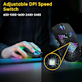 Miniatyrbilde 5 av 5: Trådløs Gaming Mus, Datamus med Honeycomb-skall, 11 RGB Bakgrunnsbelyst, 3400 DPI, 6 Programmerte Knapper, USB-mottaker, Trådløs Mus for PC/Mac/Laptop