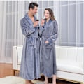 Miniatyrbilde 4 av 4: Ekstra lang badekåpe for høst og vinter, tykk flanell nattkjole, badekåpe for menn, korallfløyel badekåpe for kvinner, hotellbadekåpe (1 stk) Grey M