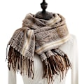 Miniatyrbild 4 av 6: Dam Vinter Tartan Scarf, Lång Vinterscarf, Mjuka Varma Scarfar, Tofssjal, Lång Stola, Julklapp Coffee
