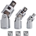 Pikkukuva 2 / 4: 3-osainen yleiskäyttöinen nivelhylsysarja, kääntyvä adapteri, supistin, CR-V teräs, hopea kromiviimeistely, 1/4\" 3/8\" 1/2\" (6,3 mm / 10 mm / 12,5 mm)
