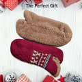 Miniatyrbillede 5 af 6: Slippersokker til mænd og kvinder, bløde sokker med skridsikre dutter, fleeceforede, termisk støtte, julegave S 35-39 Wine Red 35-39