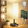 Miniatyrbillede 1 af 4: Dæmpbar Sengelampe, Dæmpbar Bordlampe med Linnedskærm, Multifunktionel Sengelampe, Læselampe, Varm Hvid, 1 Styk