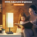 Miniatyrbillede 4 af 4: Dæmpbar Sengelampe, Dæmpbar Bordlampe med Linnedskærm, Multifunktionel Sengelampe, Læselampe, Varm Hvid, 1 Styk