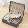 Miniatyrbillede 5 af 5: Smykkeskrin, dobbeltlags PU læder opbevaringsboks til kvinder til ringe, øreringe, armbånd, halskæder, smykkeorganisator gaveæske (Mors dags gave) Grey
