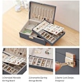 Miniatyrbillede 4 af 5: Smykkeskrin, dobbeltlags PU læder opbevaringsboks til kvinder til ringe, øreringe, armbånd, halskæder, smykkeorganisator gaveæske (Mors dags gave) Grey