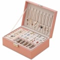 Miniatyrbillede 1 af 5: Smykkeskrin, dobbeltlags PU læder opbevaringsboks til kvinder til ringe, øreringe, armbånd, halskæder, smykkeorganisator gaveæske (Mors dags gave) Pink