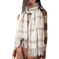 Miniatyrbild 3 av 4: Dam Vinter Tartan Scarf, Lång Vinterscarf, Mjuka Varma Scarfar, Tofssjal, Lång Stola, Julklapp Off White