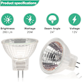 Miniatyrbilde 3 av 5: MR11 Halogenpærer (Pakke med 12), GU4 Halogenlampe 12V 20W, Mr11 GU4 Dimbar Pære Glassdeksel for Taklampe, 2-Pinners Halogenpære 2700K Varmhvit