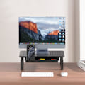Miniatyrbillede 3 af 3: Monitorstativ med skuffe, højdejusterbar pc-skærmstander til skrivebord med netplatform til bærbar computer, computer