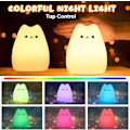 Miniatyrbillede 2 af 5: Natlampe til børn/baby, 7 farver Kawaii kat, genopladelig LED-natlampe, timerfunktion silikone sengelampe, berøringsfølsom gave til piger