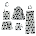 Miniatyrbillede 1 af 4: 7 Dele Kvinders Pyjamasæt Faux Silke Pyjamas Kvinders Pyjamas Natsæt Forår Sommer Hjemmetøj Natsæt Damer Komfort Bomuld Gave (M)