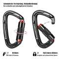 Miniatyrbilde 2 av 5: Klatrekarabiner, automatisk låsende karabiner, 25kN-2550kg, stor 10cm, svart og grå