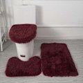 Miniatyrbillede 1 af 4: Solid Farvet Badeværelsesmåtte Sæt 3 Dele Blød Absorberende Skridsikker Bademåtte Tæpper & Toiletlåg Dæksel Vaskbar, Vinrød