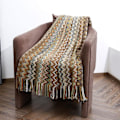 Miniatyrbillede 3 af 5: Boheme Strikket Pled Nordic Stil Pled med Kvaster, Akryl Strikket Pled Dekorativ til Sofa Stol Seng Sofa 127 * 152cm