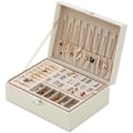 Miniatyrbillede 1 af 5: Smykkeskrin, dobbeltlags PU læder opbevaringsboks til kvinder til ringe, øreringe, armbånd, halskæder, smykkeorganisator gaveæske (Mors dags gave) White