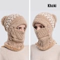 Pikkukuva 3 / 6: Hattu- ja huivisetti, Talvihattusetti, Naisten huivi- ja hattusetti, Naisten huivi, Hattu- ja maskisetti, Joululahja Khaki