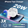 Miniatyrbilde 5 av 6: 20W USB C Hurtiglader, Hurtigladeplugg og 2M USB C til Lightning Ladekabel, Egnet for iPhone 13, 14, 15, 13Pro, 14Pro, 15Pro