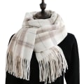 Miniatyrbild 4 av 4: Dam Vinter Tartan Scarf, Lång Vinterscarf, Mjuka Varma Scarfar, Tofssjal, Lång Stola, Julklapp Off White