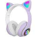 Miniatyrbillede 1 af 2: Gaming Headset, Mode Bluetooth Katteøre LED Lys Oplyst Trådløst Gaming Headset, Foldbart og Strækbar Hovedtelefoner (Lilla)