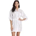 Miniatyrbillede 3 af 5: Bryllupskåbe Satin Kimono Badekåbe til Brude og Brudepiger Damekåbe med Bælte V-Hals Bryllupskåbe Poolparty og Pyjamasparty White S