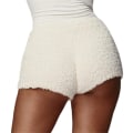 Miniatyrbilde 5 av 5: Hjemmekjole for kvinner, vinter, myk, avslappet, 3-delt, langarmet, fluffy jakke med åpen front, shorts og vest, holder deg varm (S)
