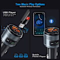 Miniatyrbillede 2 af 5: Bluetooth FM-sender til bil, trådløs radiosenderadapter bilsæt, dobbelte USB-porte, QC3.0, understøtter USB-flashdrev musikafspilning