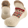 Miniatyrbillede 1 af 6: Slippersokker til mænd og kvinder, bløde sokker med skridsikre dutter, fleeceforede, termisk støtte, julegave S 35-39 Off White 35-39