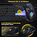 Miniatyrbilde 3 av 5: Trådløs Gaming Mus, Datamus med Honeycomb-skall, 11 RGB Bakgrunnsbelyst, 3400 DPI, 6 Programmerte Knapper, USB-mottaker, Trådløs Mus for PC/Mac/Laptop