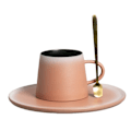 Miniatyrbillede 2 af 5: Kaffekopsæt med matchende underkop og gylden ske, kaffekrus til daglig brug og kontor 207 ml (Pink)