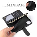 Miniatyrbillede 5 af 5: Wallet Case til iPhone 11, Håndtaske med Lynlåslomme, Støttefod, Kortholder Slots med Håndledsrem TPU Stødsikkert Flip Cover til iPhone 11 - Sort