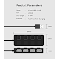 Pikkukuva 4 / 5: 4-porttinen USB 2.0 -keskitin yksittäisillä LED-valoilla varustetuilla virtakytkimillä [Latausta EI tueta] Macille ja PC:lle (musta USB 2.0)