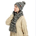 Miniatyrbild 2 av 4: Höst & Vinter Ny Stickad Ullfärgad Hatt, Tjockare Halsduk Touch Screen Vantar Tre-Delat Set Beige