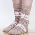Miniatyrbillede 3 af 3: 5 par Dame Jule-Nordic Fair Isle Mid Calf Sokker Jule-Elg Festlige Lange Sokker, khaki khaki