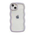 Miniatyrbild 2 av 2: Genomskinligt skal för iPhone 15 6.1 tum, Sött Transparent Krullig Vågformad Ram Estetisk Design Mjukt TPU Stötfångarskal, för Kvinnor Flickor Slim Stöttåligt, Lila