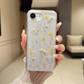 Miniatyrbild 1 av 7: Blommor Skal för iPhone 15/14/13 Transparent Äkta Torkade Blommor Mobilskal Glitter Mjukt Silikonskyddsskal (Gul) Yellow