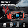 Miniatyrbilde 2 av 5: Batterilader, 8A 12V / 4A 24V Helautomatisk Smart Billader, LCD-skjerm Brukes i Bil, Motorsykkel, etc. Batterilader