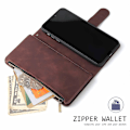 Miniatyrbillede 4 af 5: Wallet Case til iPhone 11, Håndtaske Lynlåslomme Etui Støtteben Kortholder Slots med Håndledsrem TPU Stødsikkert Flip Cover til iPhone 11 - Kaffe
