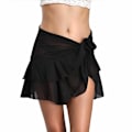 Miniatyrbillede 1 af 2: Kvindes Chiffon Strand Cover Up Sarong Wrap Badetøj Ruffle Badetøj Kort, sort black