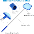 Miniatyrbild 3 av 5: 150 cm Pool Skimmer, Finmaskigt Pool Lövnät Kraftigt Djup Påse Löv Rake med Teleskopisk Aluminiumstång för Trädgårdsdamm Badtunna Spa