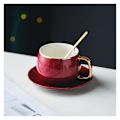 Miniatyrbillede 1 af 5: Kaffekop, tekop og underkopper, moderne design, porcelænskaffekop og underkop, keramik, enkelt krus, let luksus espressodrikkevare til te (rød)