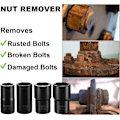 Miniatyrbilde 4 av 4: 5-delt Twist Socket Sett, Fjerningsverktøy for Ødelagte Hjulmuttere, Rustne Hjulmuttere, med Dor for Mekanikere - 17MM, 19MM, 21MM, 22MM