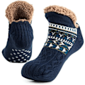 Miniatyrbild 1 av 6: Toffelsockor för män och kvinnor, fluffiga strumpor med grepp, halkfri fleecefodring, termiskt stöd, julklapp L 43-45 Sapphire 43-45